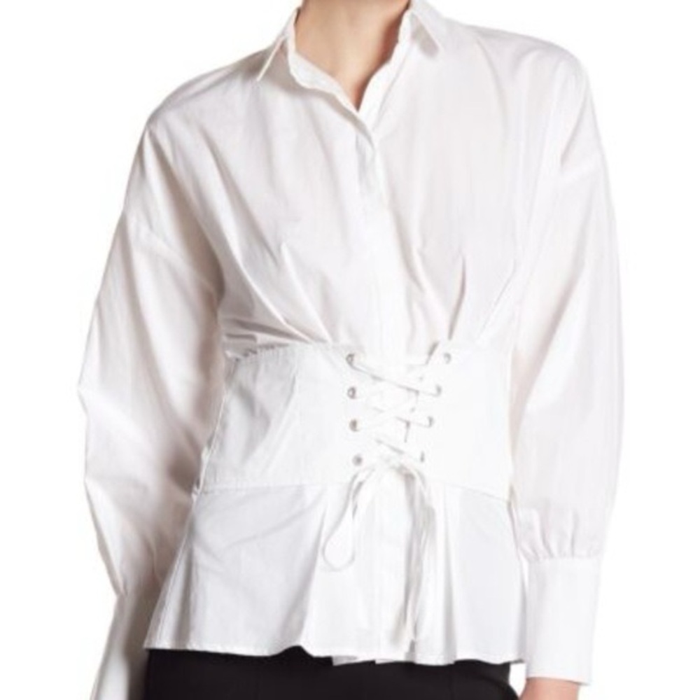 Romeo & Juliet Couture Corset Lace-Up Peplum Blouse White NWT Size M